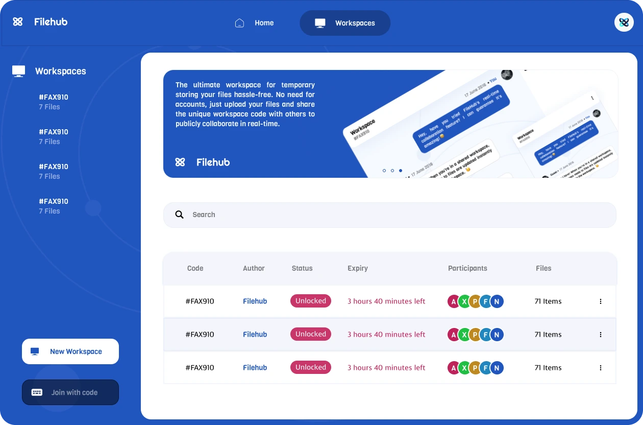 Filehub Dashboard Page